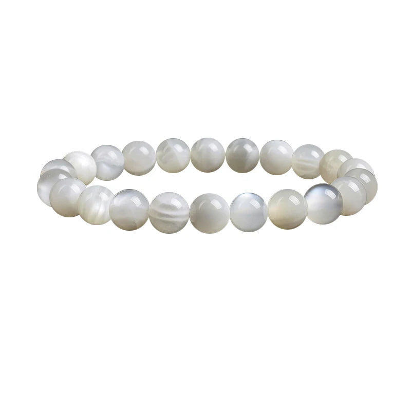 Natural Moonstone Bracelet | White, Blue & Peach | Genuine Gemstone Beads