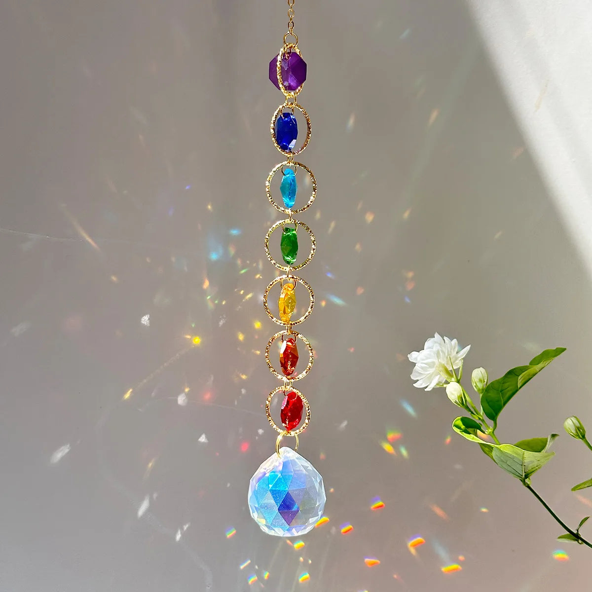 Rainbow Whimsy Crystal Suncatcher Mobile