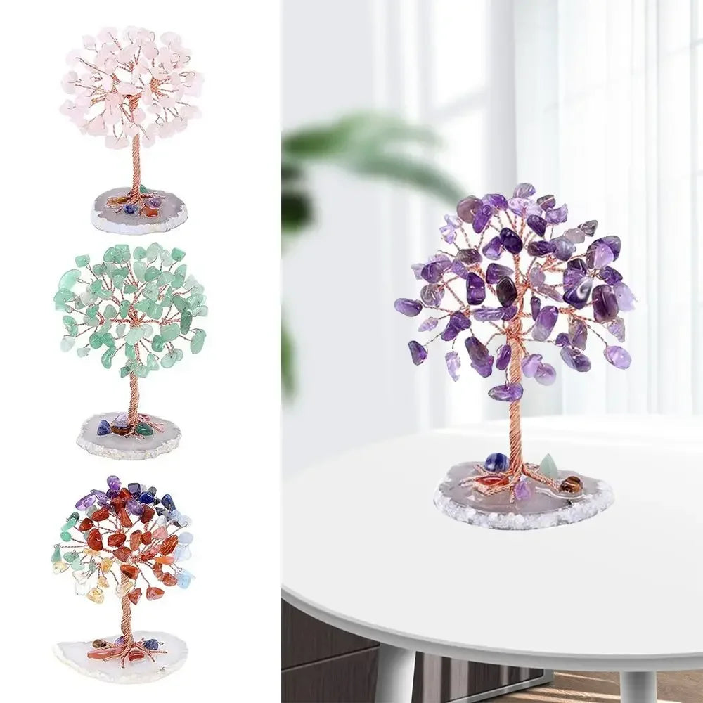 Crystal Money Tree — Feng Shui Gemstone Tree with Agate Slice Base