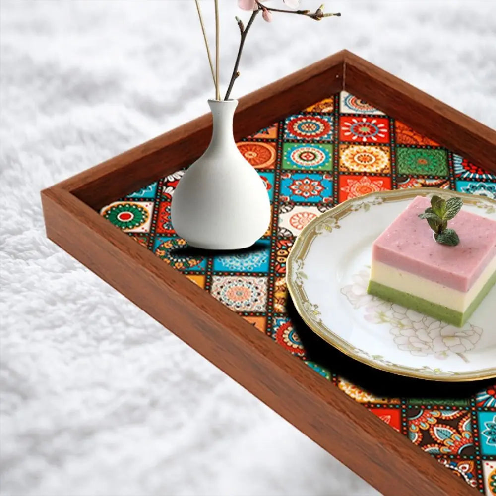 Bohemian Mosaic-Pattern Wooden Tray | 30 × 20 cm