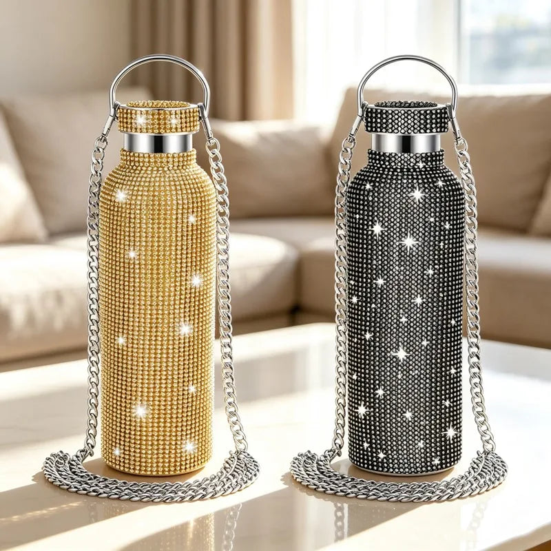 Starlit Sip Embellished Insulated Water Bottle with Chain