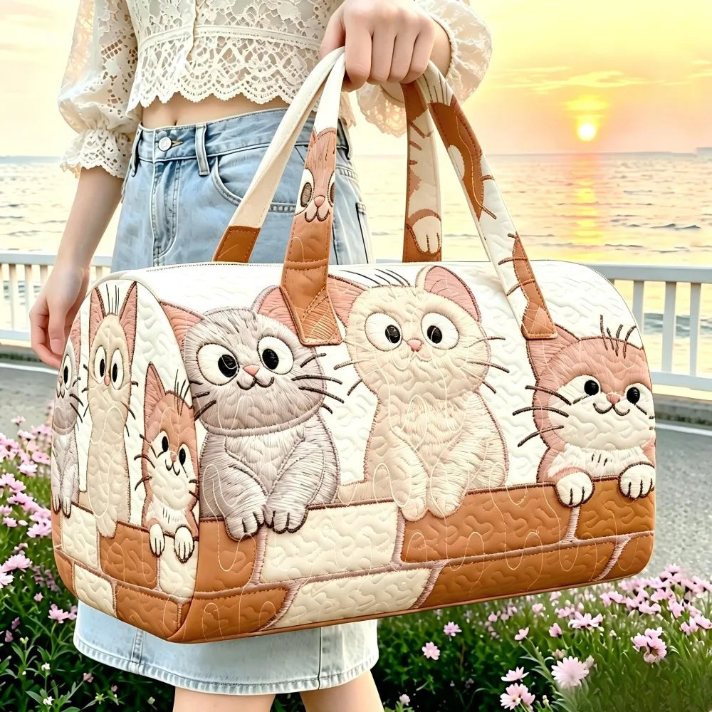 Cute Kitten Quilted Duffle Bag | Cat Embossed Travel & Gym Tote