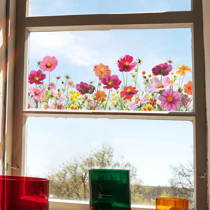 Colorful Floral Wall Sticker | Peel & Stick Flower Window Decal