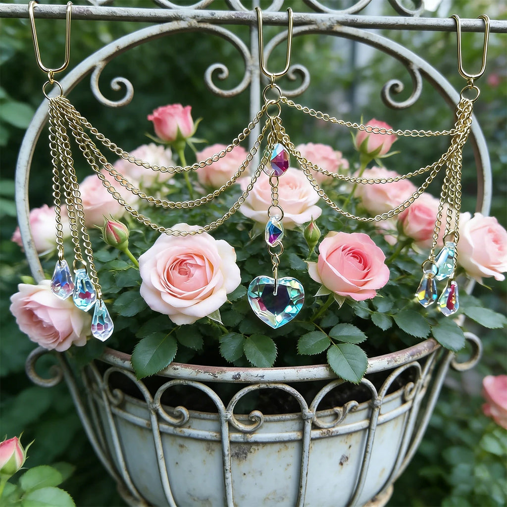 Crystal Heart Flower Pot Hanging Ornament | Boho Aurora Prism Plant Accessory