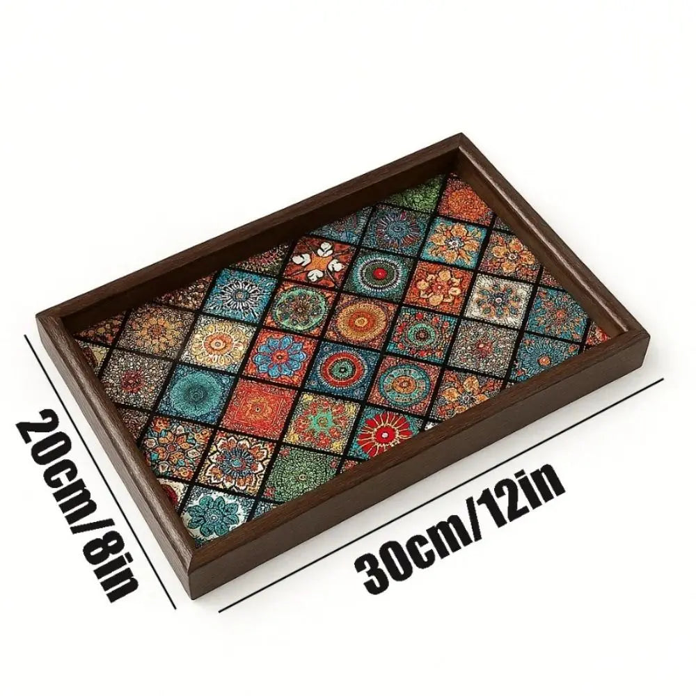 Bohemian Mosaic-Pattern Wooden Tray | 30 × 20 cm