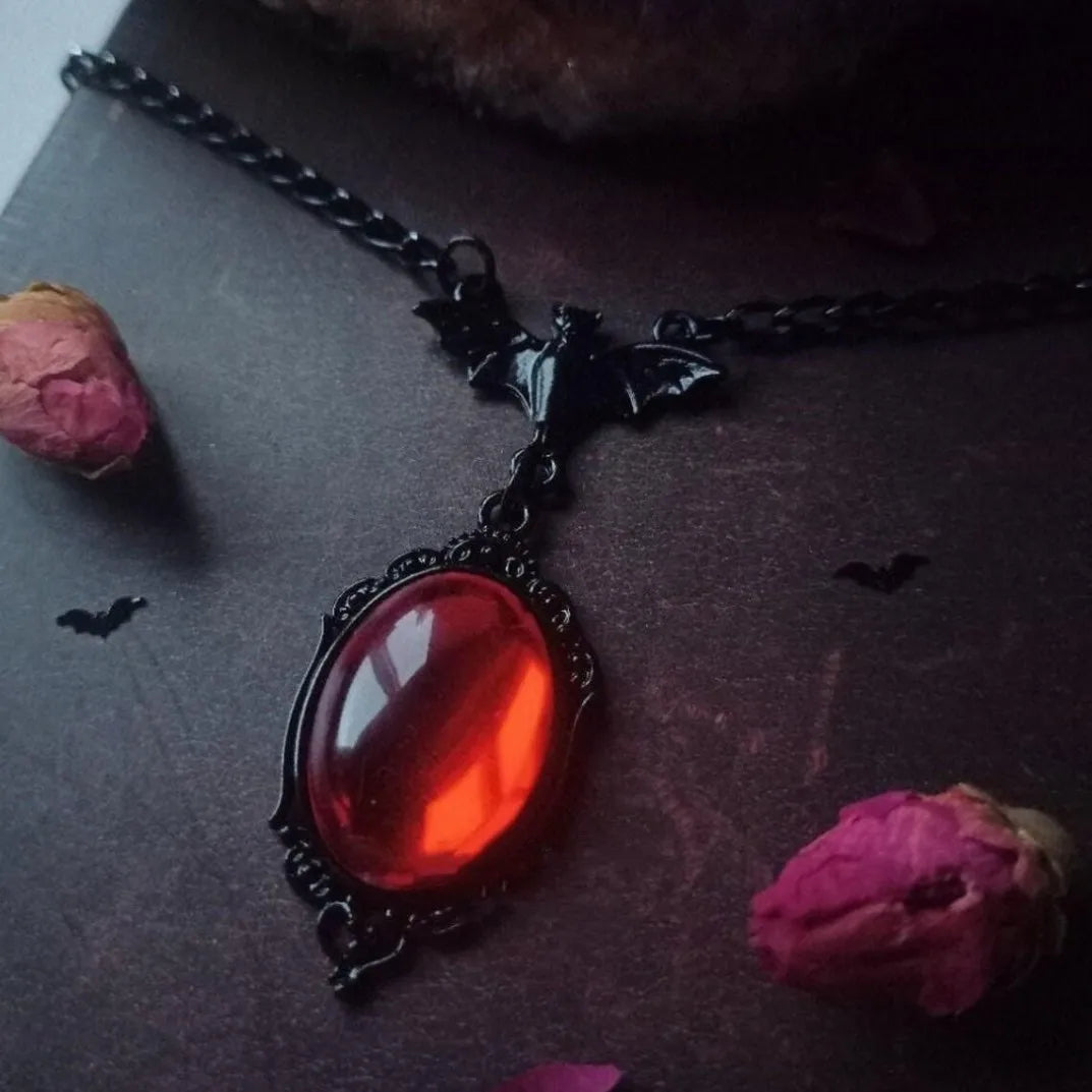 Vampire Bat Blood Cameo Pendant Necklace