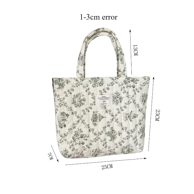 Quilted Cotton Flower Tote Bag | Boho Lunch & Shoulder Bag for Women