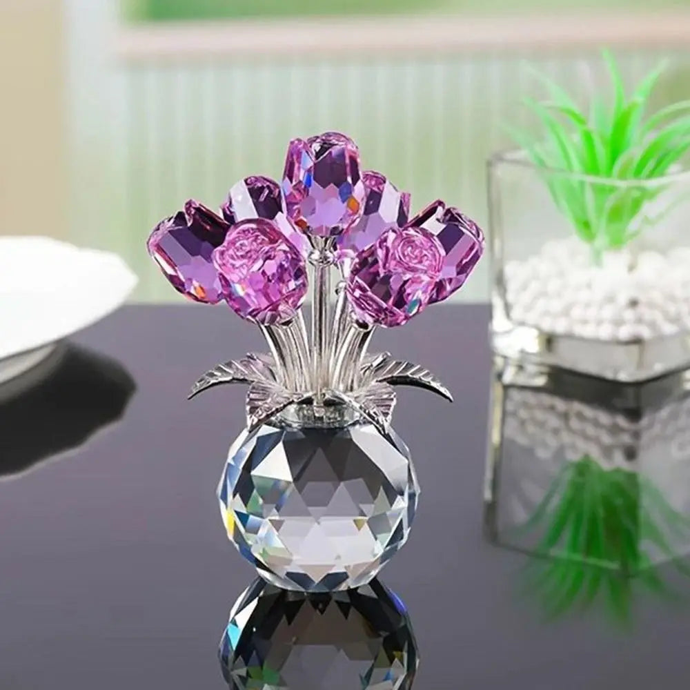 Crystal Rose Bouquet Sculpture — Handmade Rainbow Light Ornament