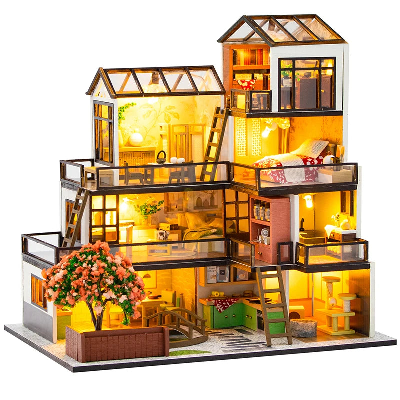 DIY Mini Dream Town Dollhouse Kit – 3D Wooden Miniature with Furniture