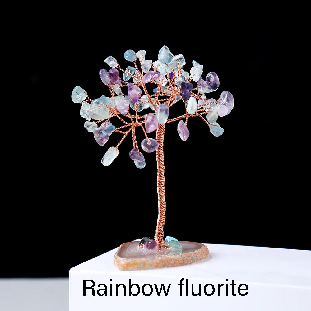 Mini Crystal Tree on Natural Agate Slice Base | Wire-Wrapped Healing Stone Desk Decor