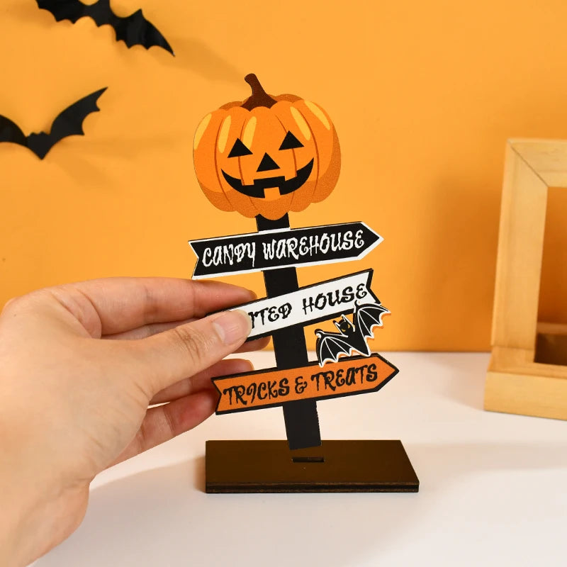 Halloween Wooden Ornament | Ghost & Pumpkin Desktop Decor