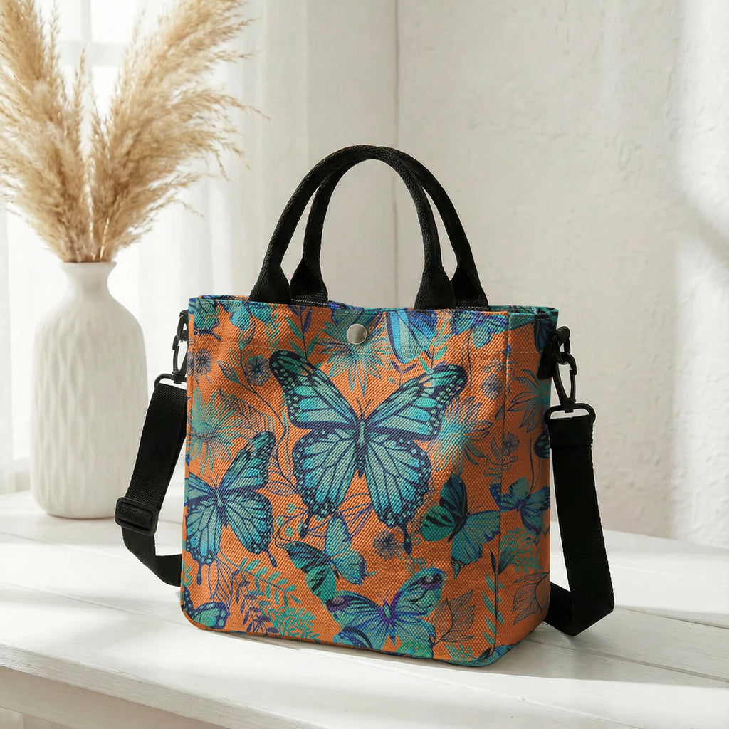 Butterfly & Daisy Floral Tote Bag with Crossbody Strap