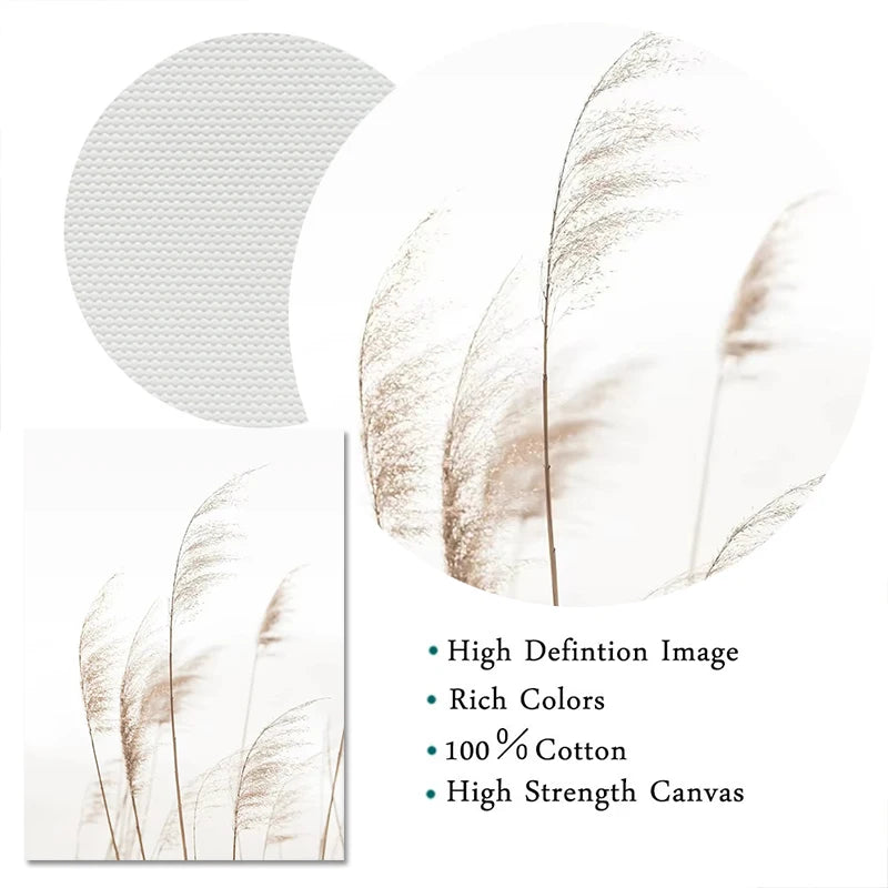 Boho Pampas Grass & Coastal Landscape Canvas Print | Minimalist Wall Art Poster
