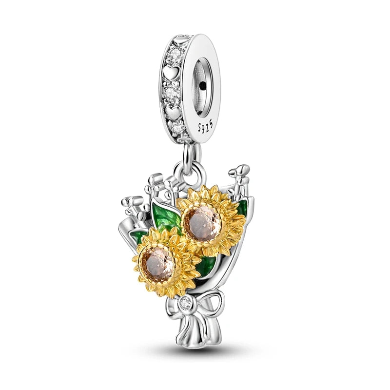 925 Sterling Silver Animal & Floral Charms for Bracelets – Cat, Sunflower & More