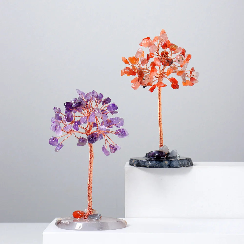 Mini Crystal Tree on Natural Agate Slice Base | Wire-Wrapped Healing Stone Desk Decor