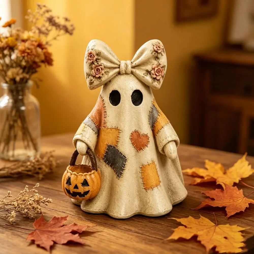 Bow Ghost Resin Figurine | Rustic Halloween Shelf & Mantel Decor