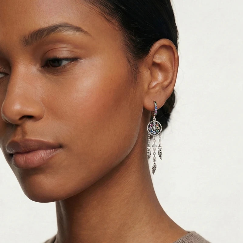 925 Sterling Silver Dreamcatcher Tassel Drop Earrings