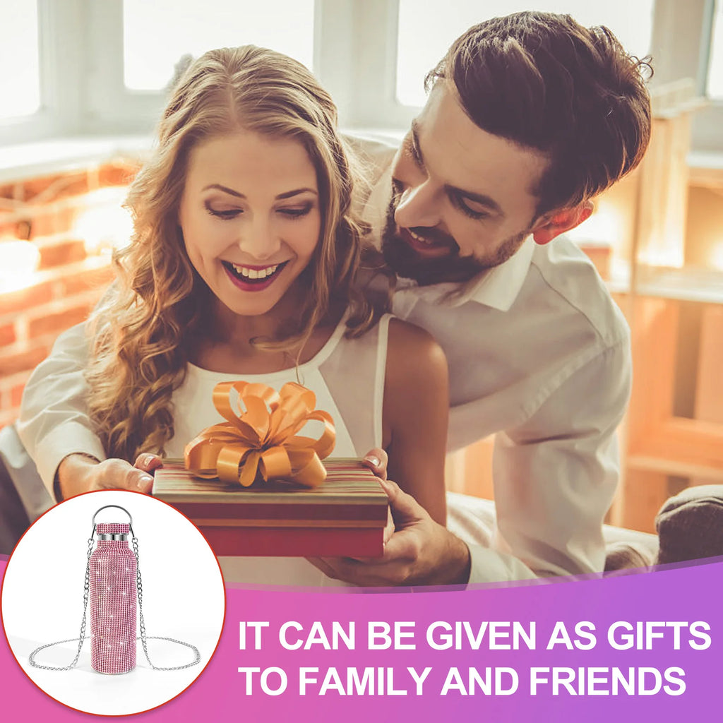 Shiny Glitter & Leopard Print Tumbler | Insulated Stainless Steel Cup with Chain