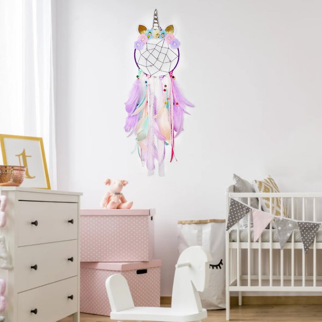 Colorful Handmade Unicorn Dreamcatcher — Single & 2-Piece Sets with Optional LED Lights