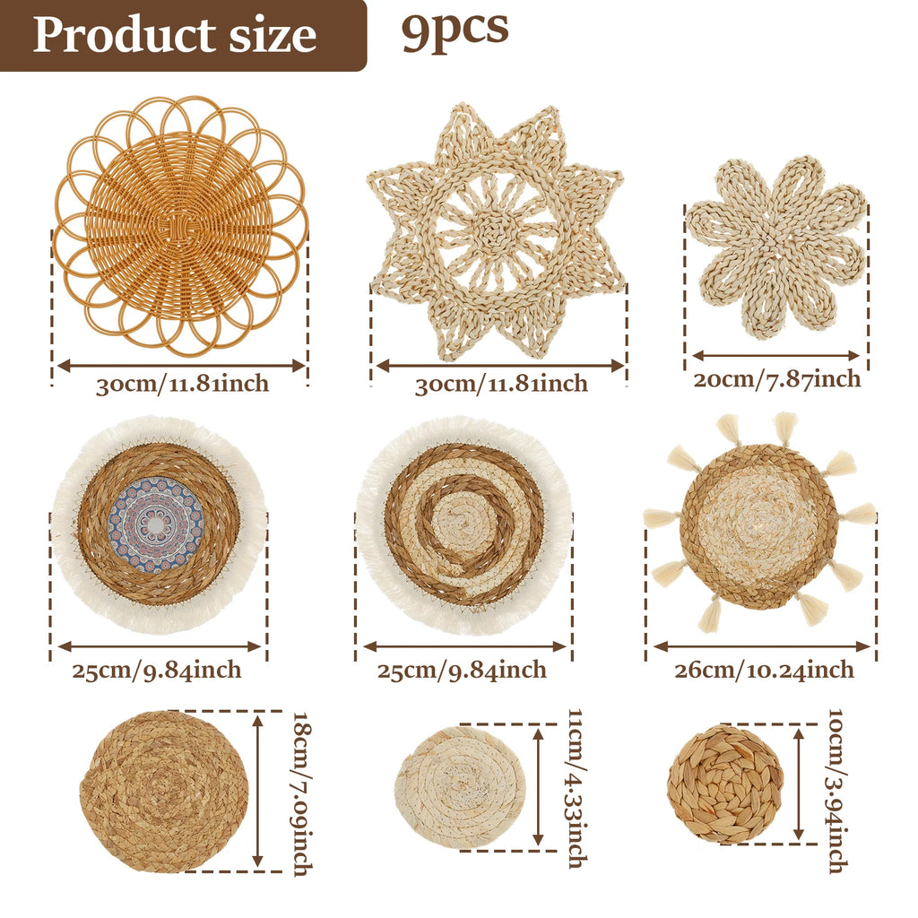 Boho Woven Basket Wall Decor | 7- or 9-Piece Set