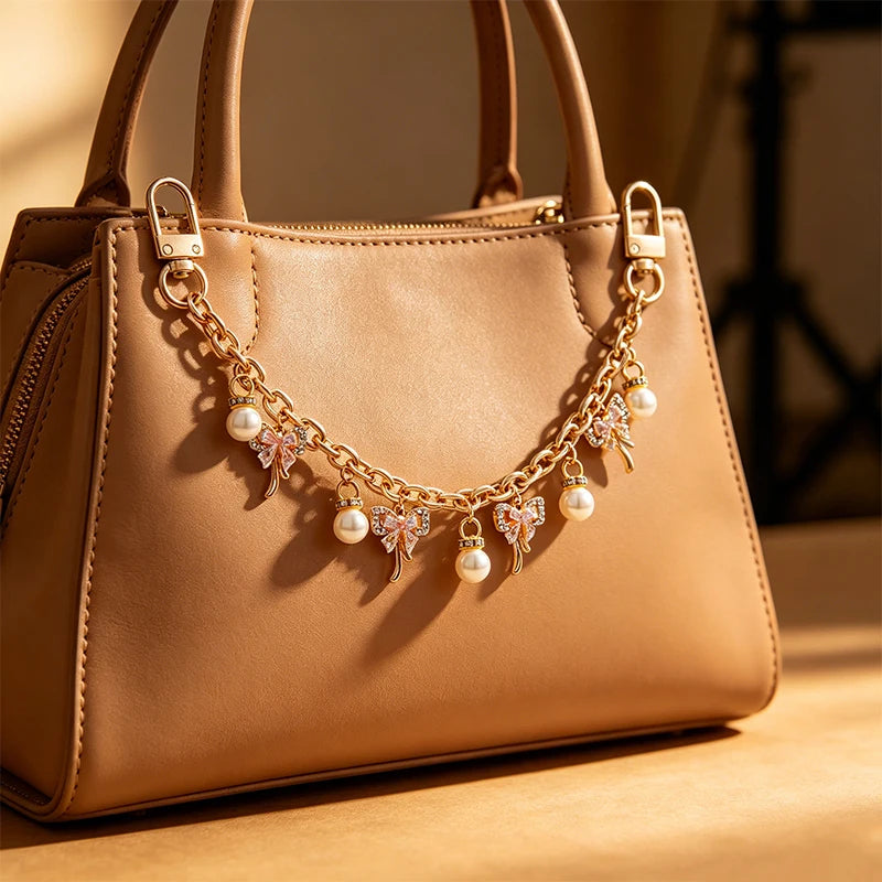 Gold Mushroom & Pearl Bag Charm | Handbag Chain Pendant