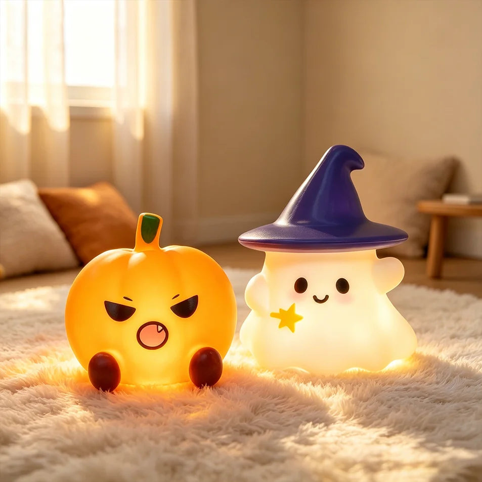 Halloween Silicone LED Night Light — Ghost, Witch Hat & Pumpkin Desktop Lamp