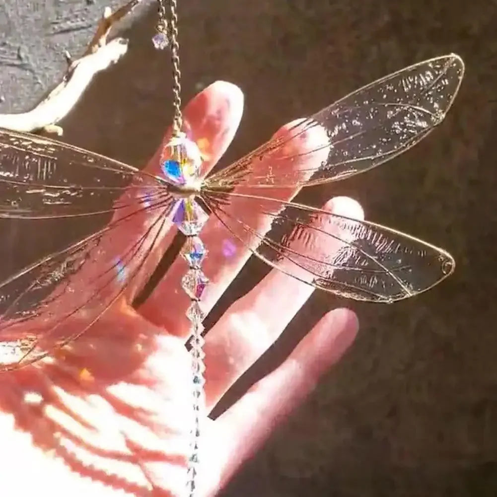 Golden Dragonfly Crystal Suncatcher Wind Chime Pendant