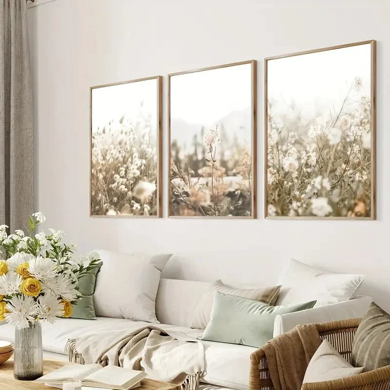 Wildflower Triptych Canvas Set | Foxtail Grass & Dandelion Wall Art