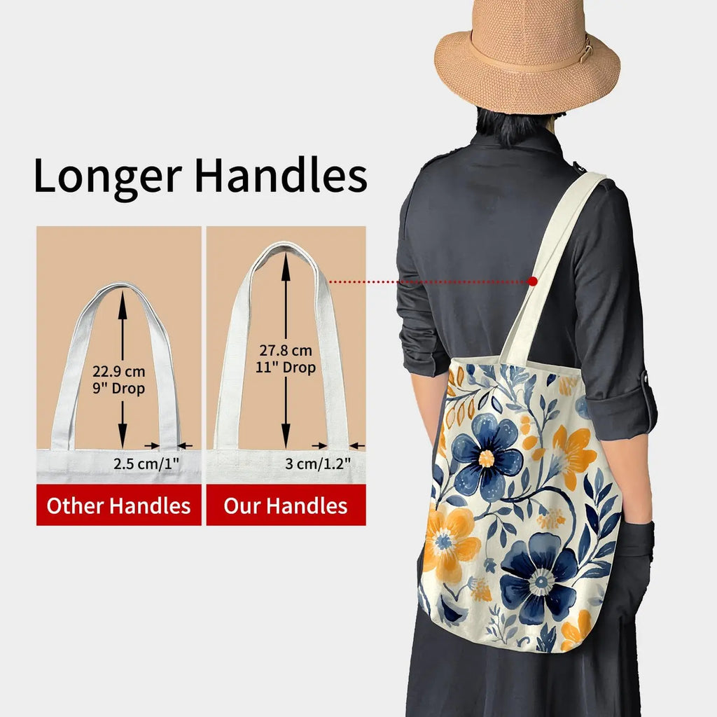 Floral Canvas Tote Bag | Zippered Women's Bag for Work, Shopping & Everyday
