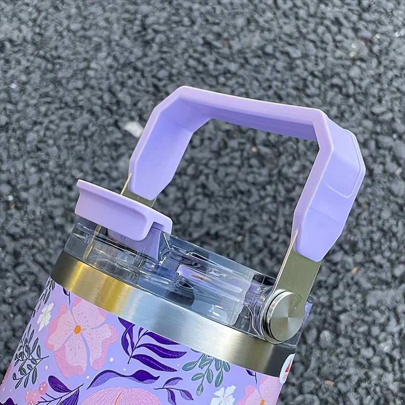 Floral 900 ml Insulated Tumbler with Handle & Straw