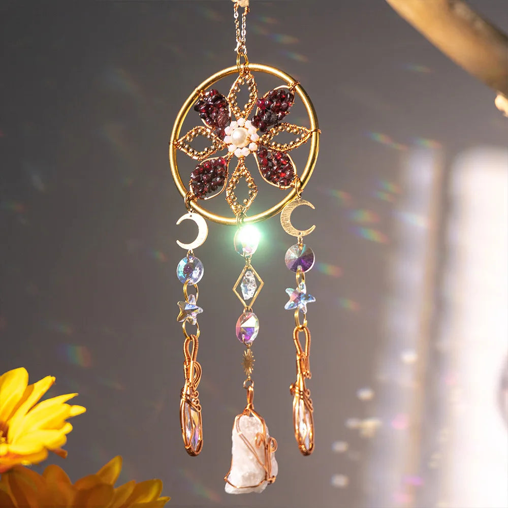 Handcrafted Crystal Wire Suncatcher — Celestial & Nature Prism Pendant