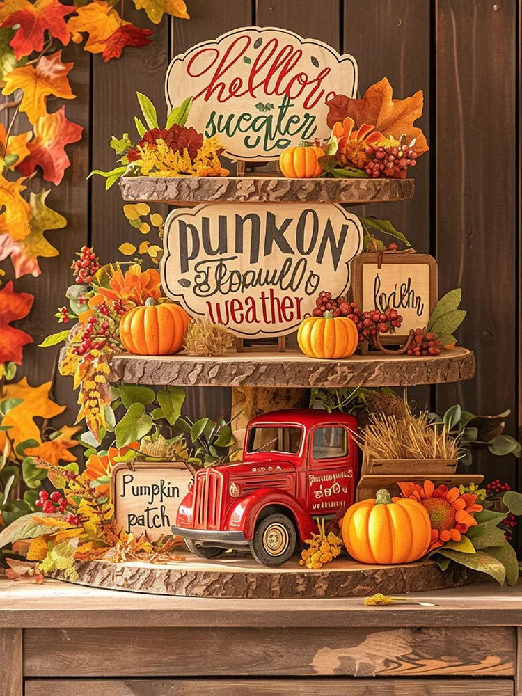 Halloween Pumpkin & Autumn Scenery 5D Diamond Painting Kit — Full Round Drill DIY Craft