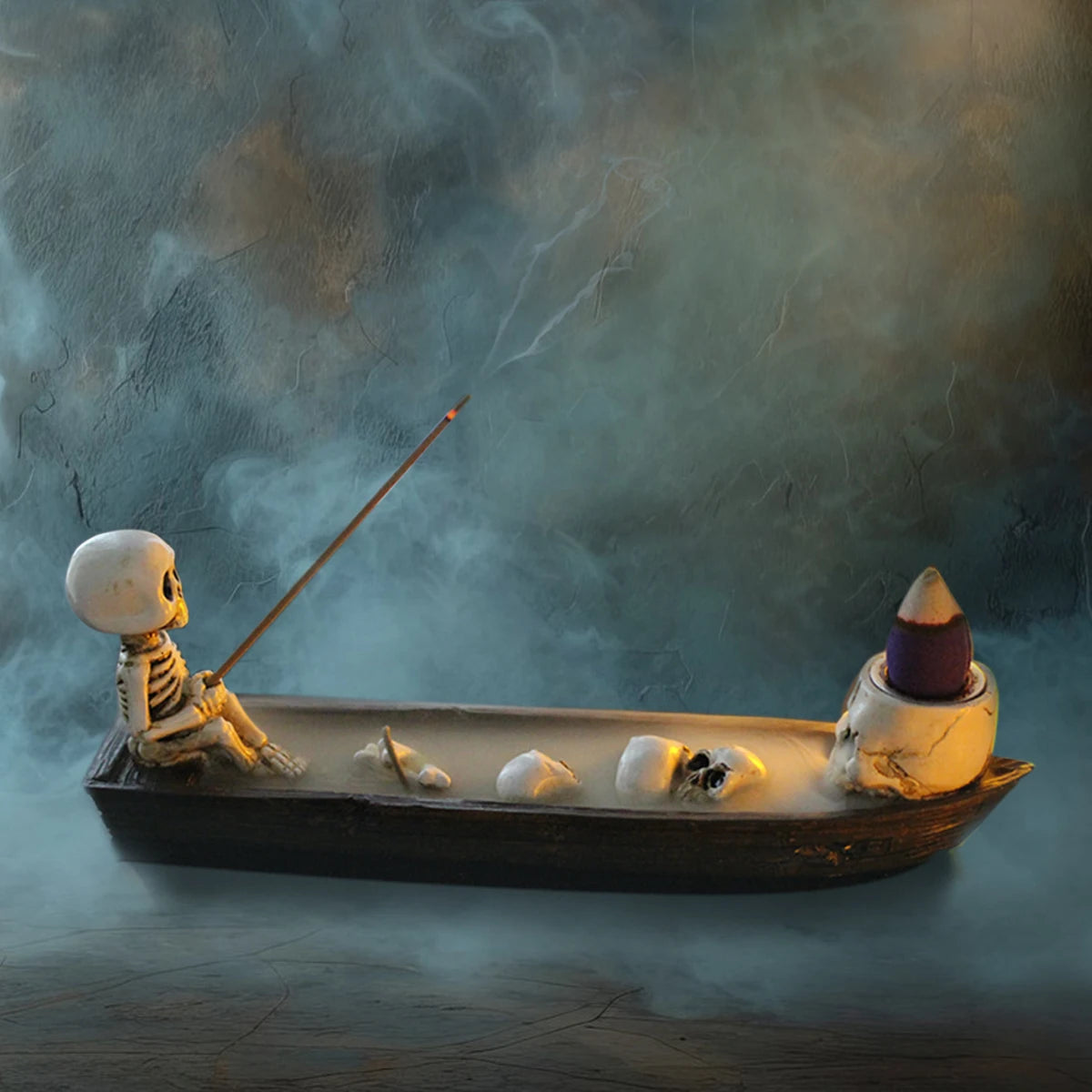 Skeleton Aromatherapy Canoe | Halloween Incense Holder | Spooky Resin Home Decor