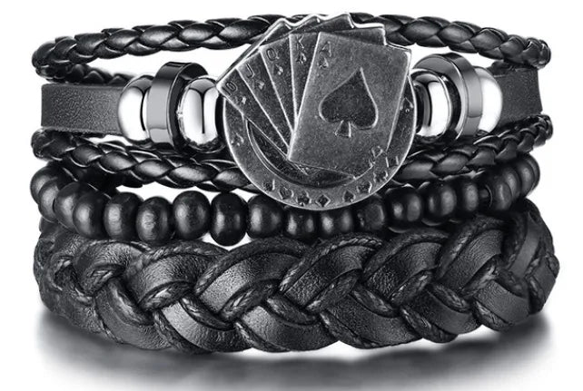 Boho Leather Wrap Bracelet Set — 4 Piece Layering Bracelet Gift Set