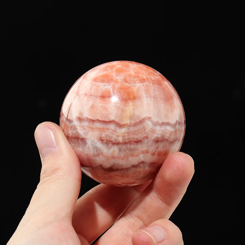 Natural Rhodochrosite Crystal Sphere | Rose Pink Healing Stone Ball