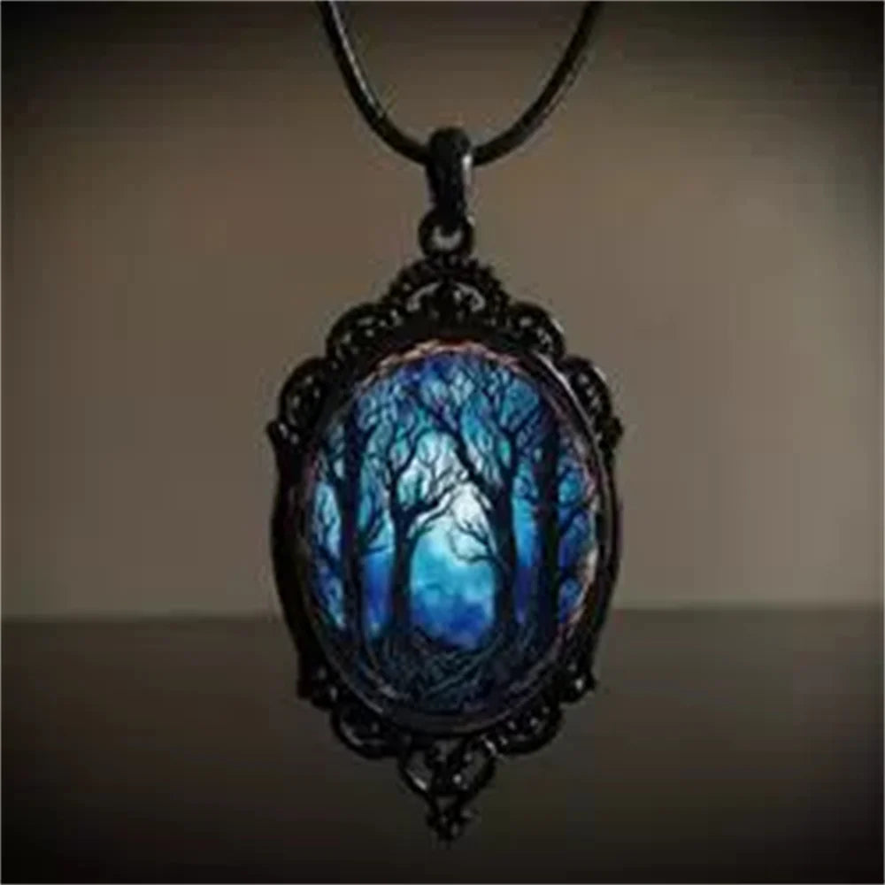 Gothic Vampire Bat & Witch Hat Pendant Necklace