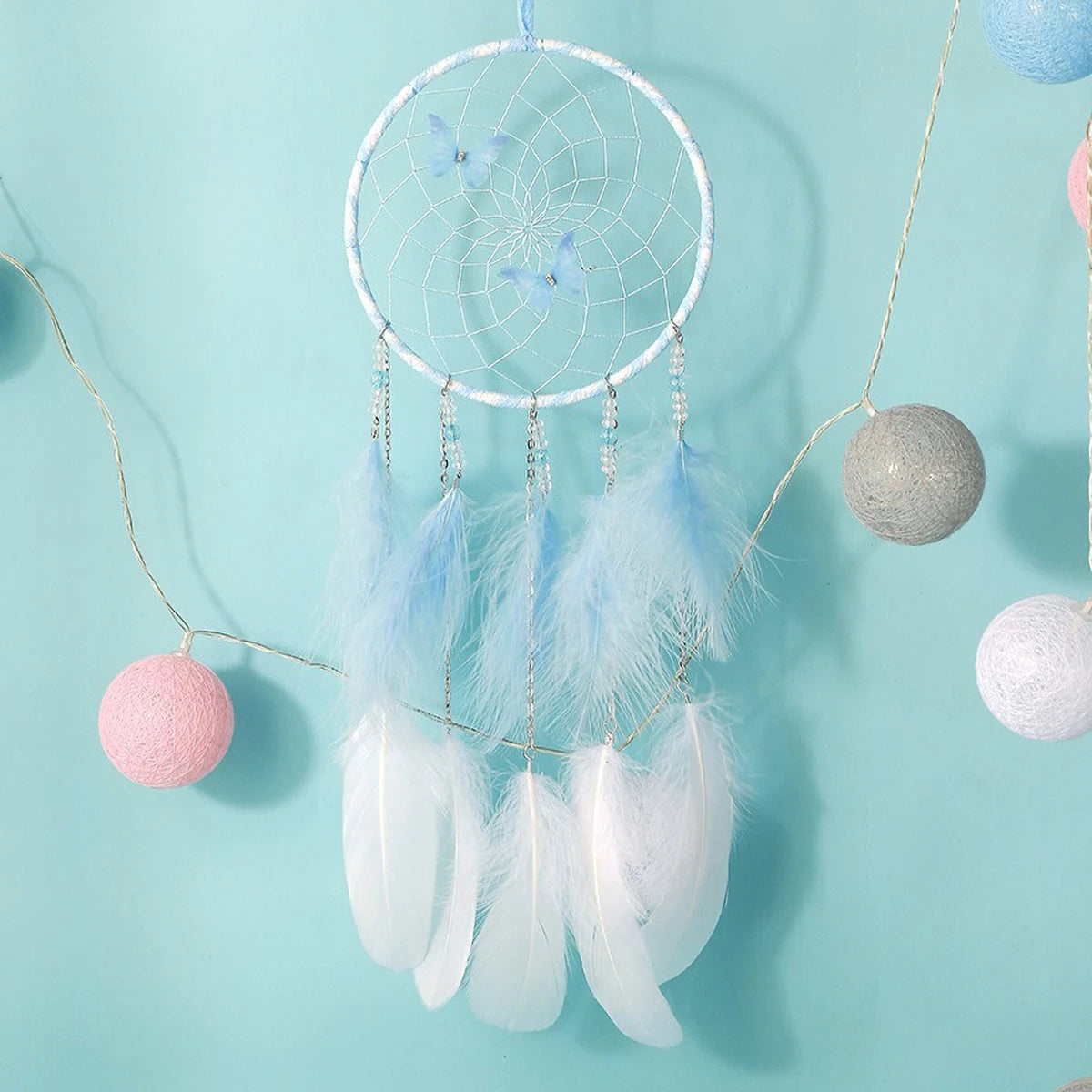 Butterfly & Feather Dreamcatcher | Pink or Blue, Optional Lights