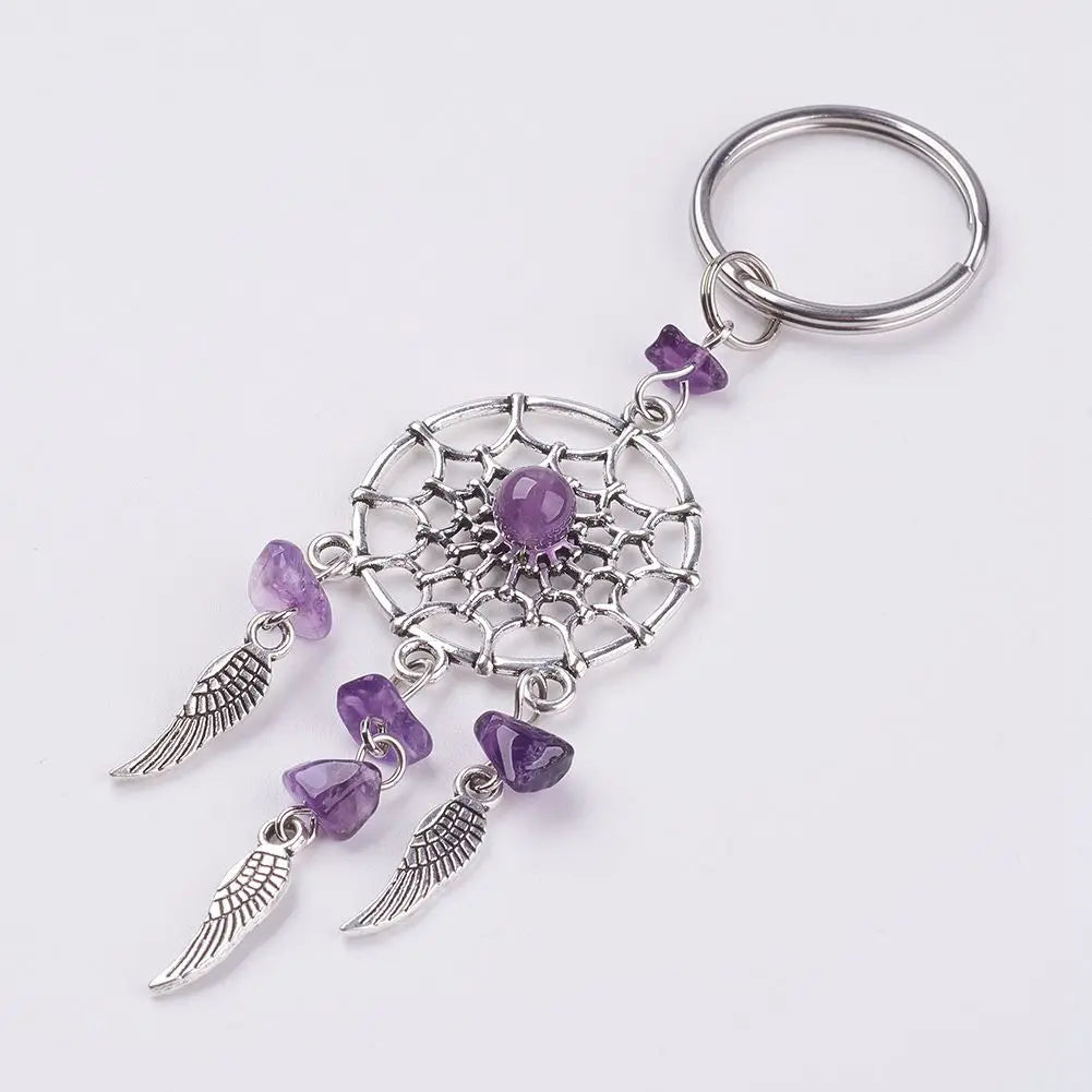 Crystal Stone Dream Catcher Keychain — Boho Bag Charm for Women