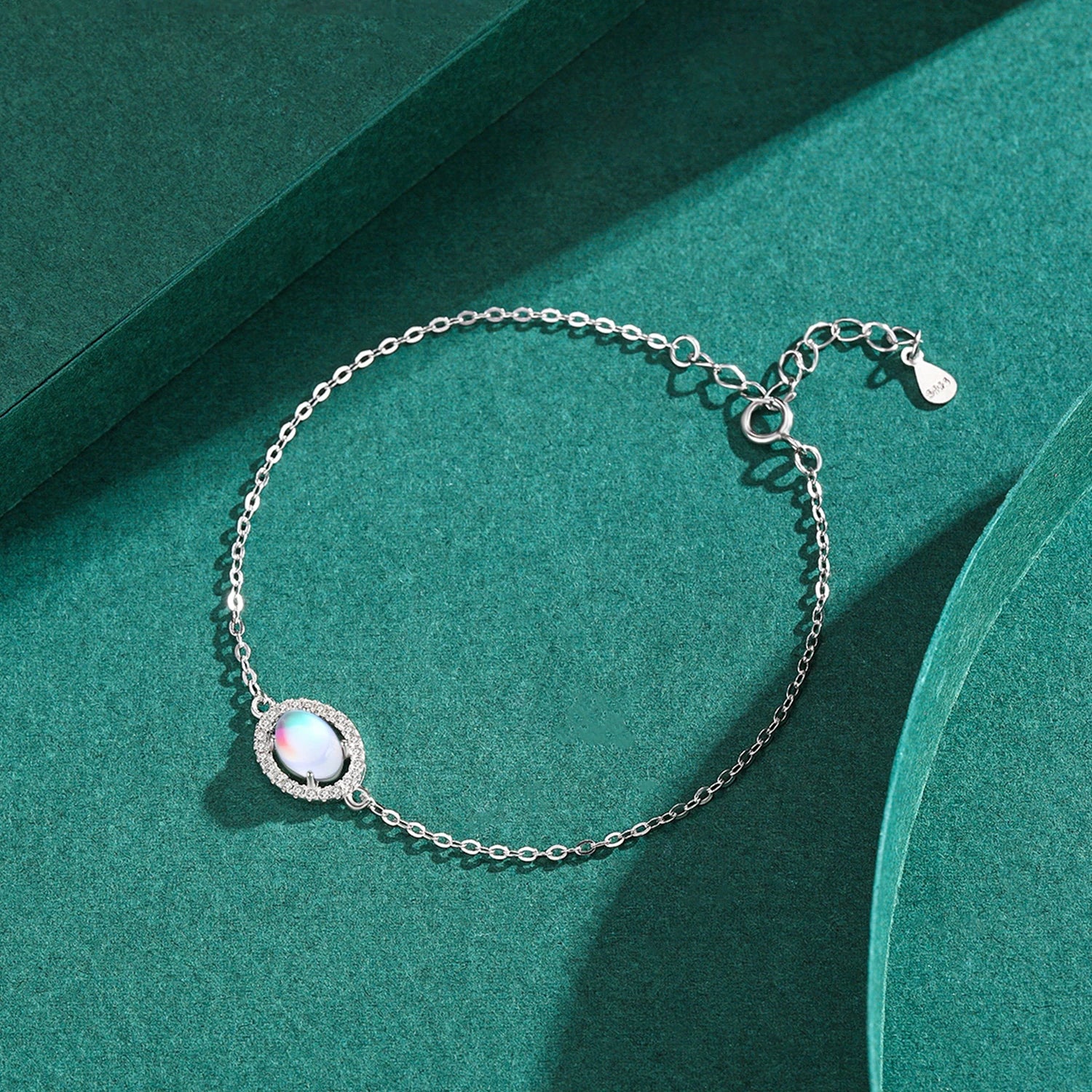 Natural Moonstone Jewelry Set | 925 Sterling Silver | Oval Ring & Charm Bracelet