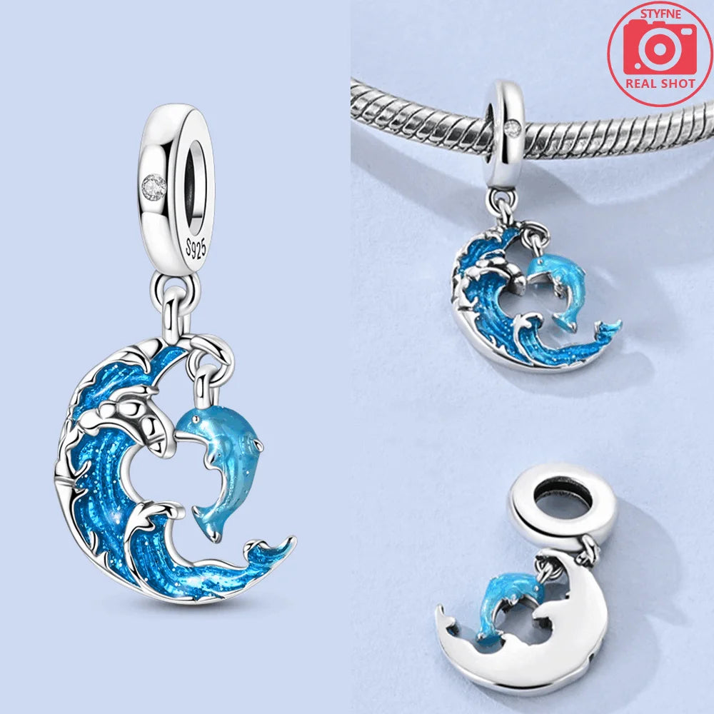 Silver-Plated Moon & Heart Charm Bead | Nickel-Free Copper Pendant for Bracelets & Keychains