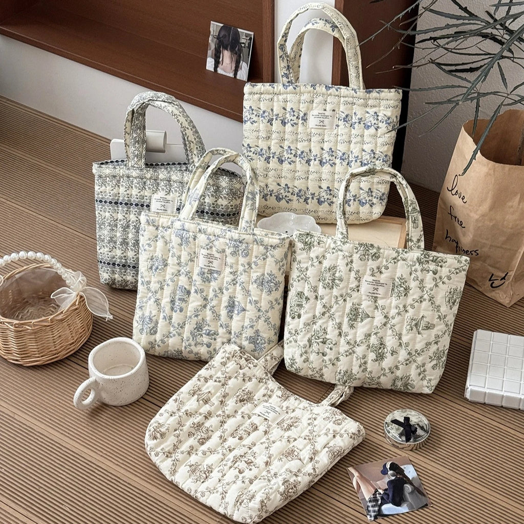 Quilted Cotton Flower Tote Bag | Boho Lunch & Shoulder Bag for Women