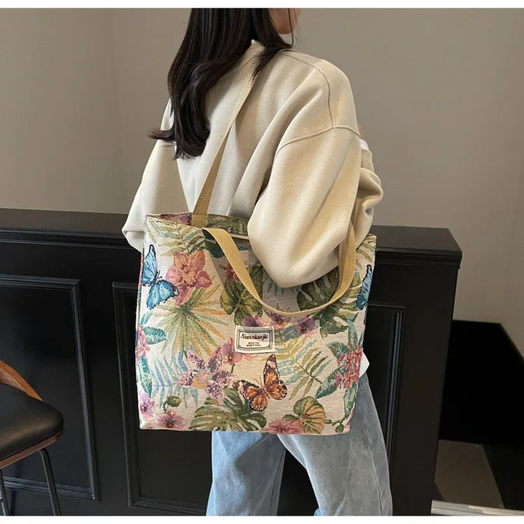 Floral Canvas Shoulder Tote | Four Colors & Two Sizes