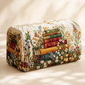Vintage Book-Print Quilted Cosmetic Bag