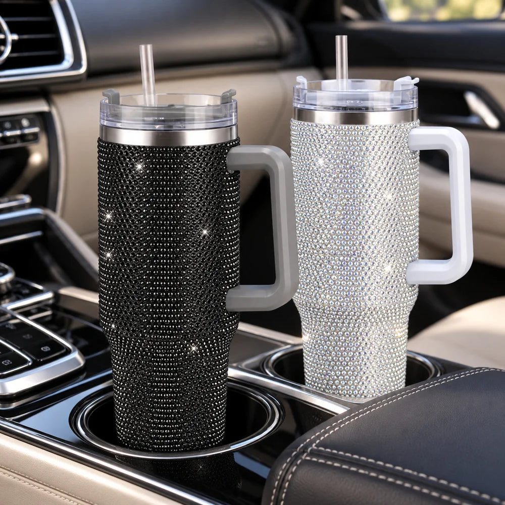 Rhinestone Sparkle Insulated Tumbler with Handle | 40 oz