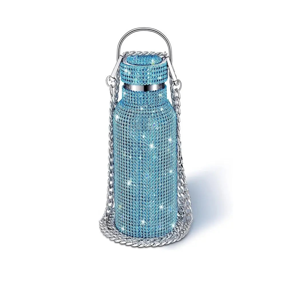 Rhinestone Glitter Water Bottle with Chain Strap | Bling Insulated Tumbler