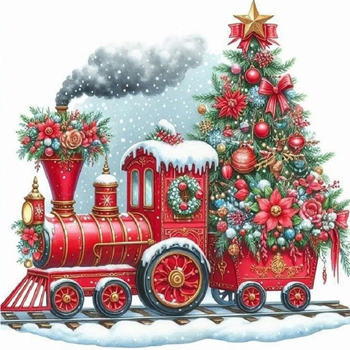 Christmas Train Diamond Painting Kit | Full Round Drill