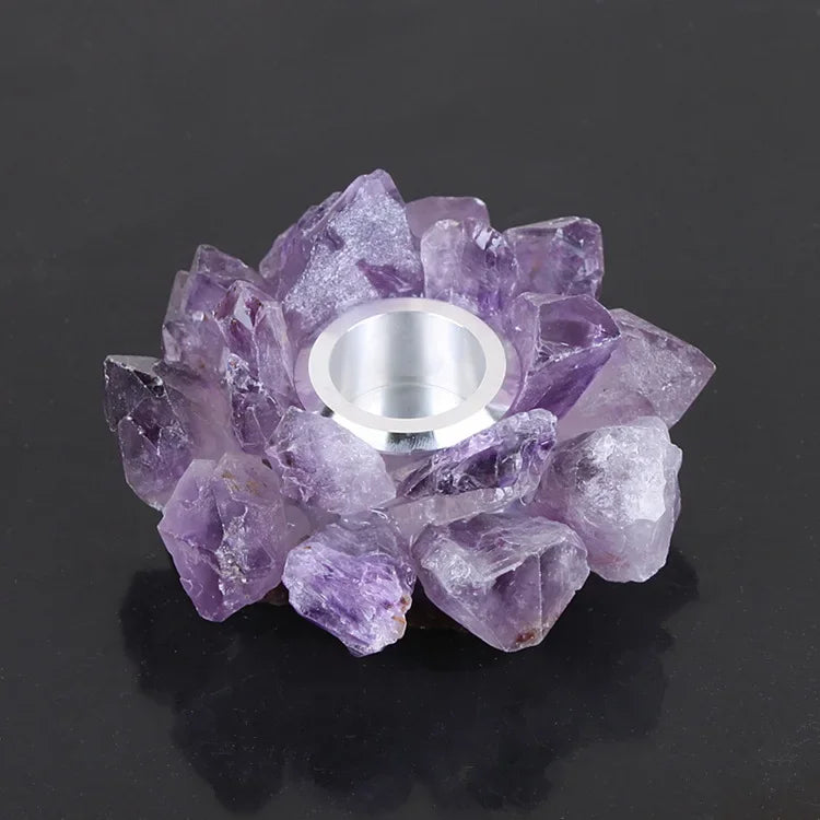 Raw Crystal Cluster Candle Holder — Amethyst, Fluorite & Quartz