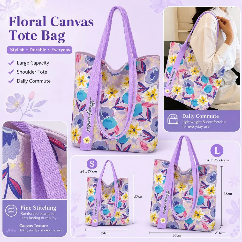 Floral Canvas Tote Bag | Large or Lunch-Bag Size