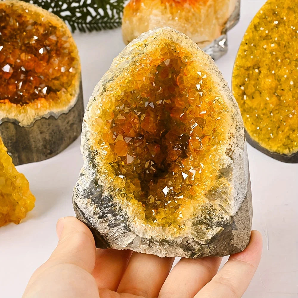 Citrine Crystal Cluster Geode — Hand Polished Electroplated Natural Mineral Specimen