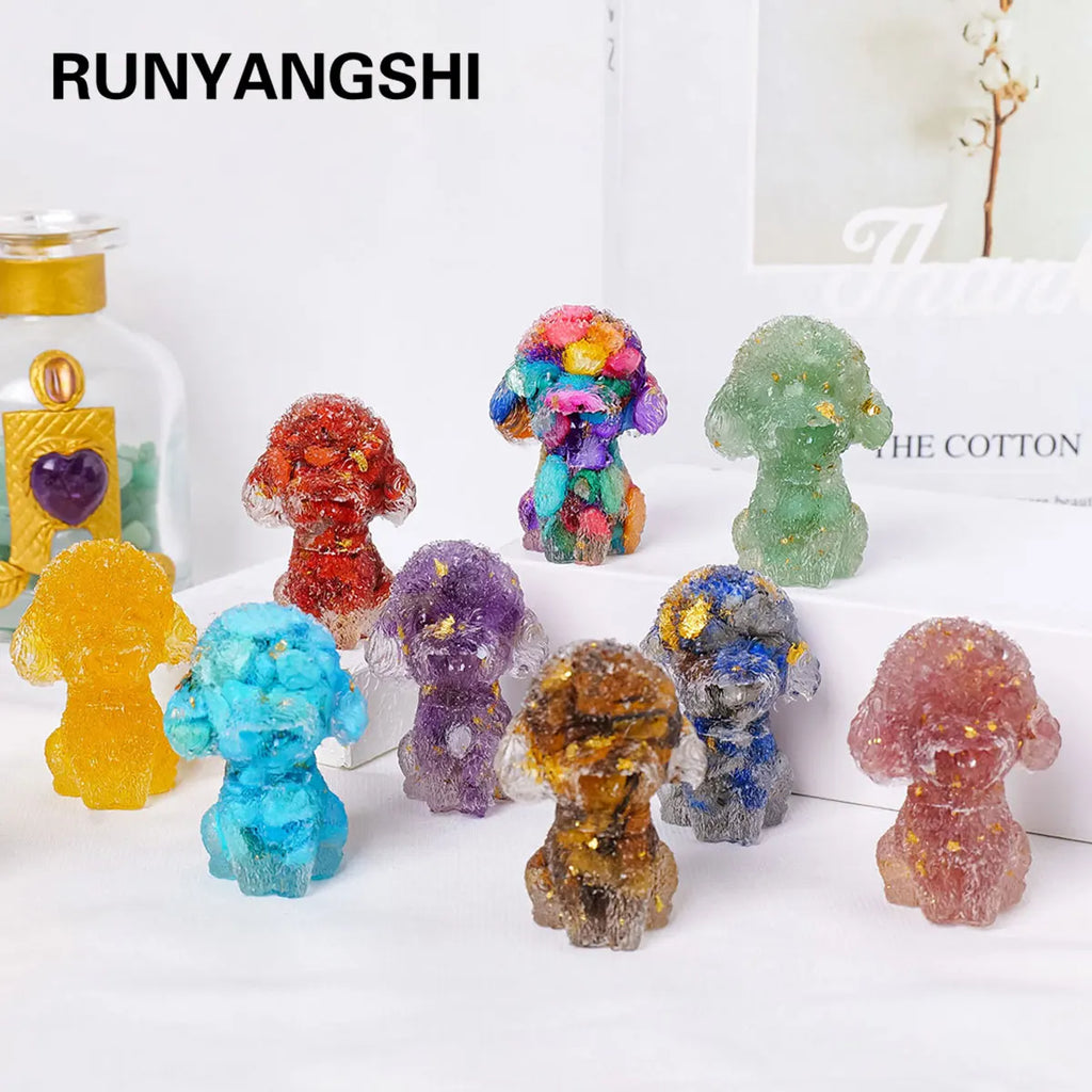 Teddy Dog Figurine | Resin & Crystal Gravel Keepsake